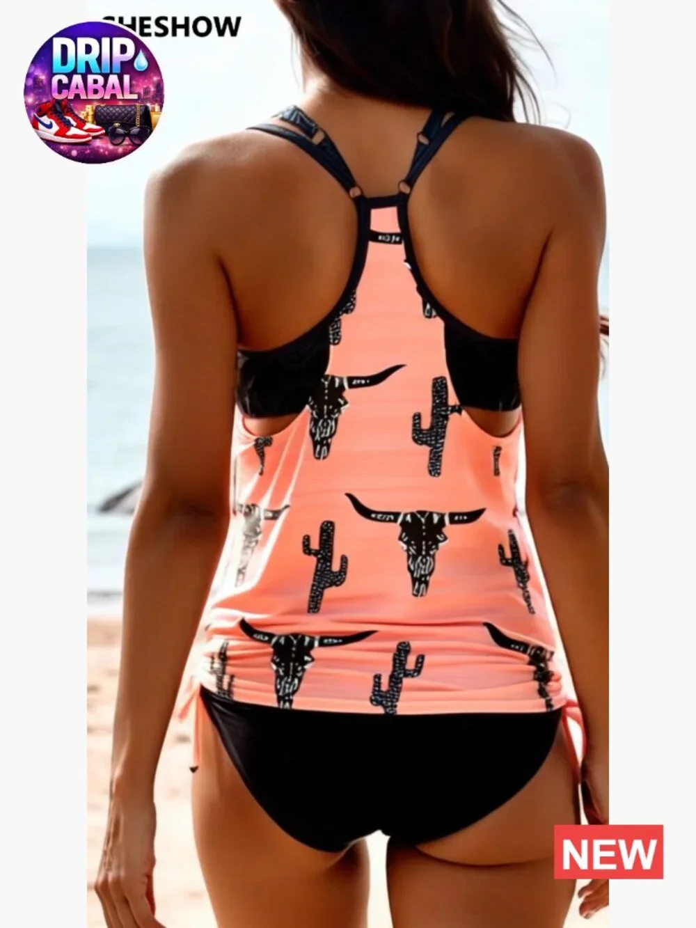 Scoop Neck Ruched Blouson Tankini Set Two Piece Bathing Suit with Adjustable